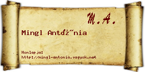 Mingl Antónia névjegykártya